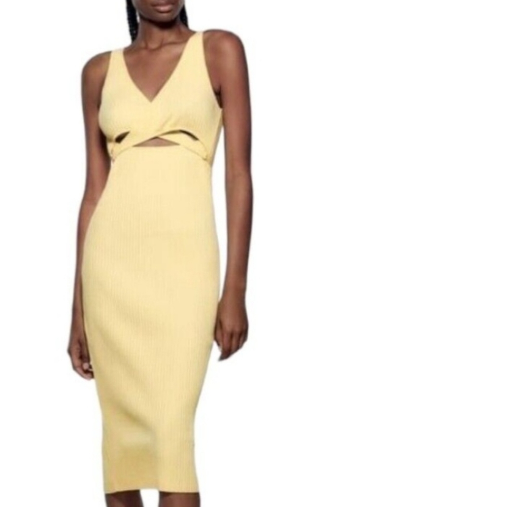 Zara Criss Cross Ribbed Midi Dress
